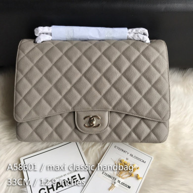 A58601 maxi classic handbag, CHANEL Grained Calfskin 33cm / 12.9in