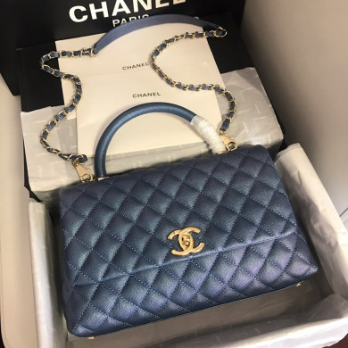 A92991, Flap Bag with Top Handle, CHANEL Handbags, Caviar, Grained Calfskin, Gold-Tone Metal