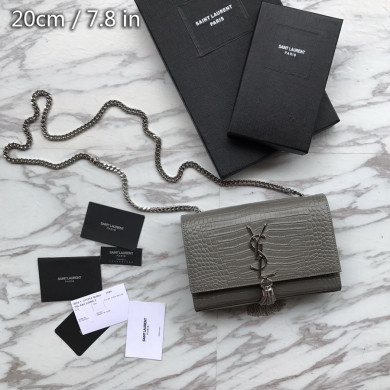 474366 KATE SMALL WITH TASSEL IN EMBOSSED CROCODILE SHINY LEATHER, YSL Saint Laurent