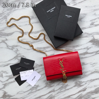 474366 KATE SMALL WITH TASSEL IN EMBOSSED CROCODILE SHINY LEATHER, YSL Saint Laurent
