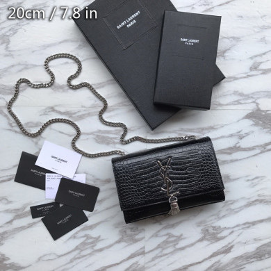 474366 KATE SMALL WITH TASSEL IN EMBOSSED CROCODILE SHINY LEATHER, YSL Saint Laurent
