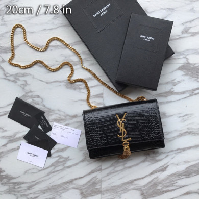 474366 KATE SMALL WITH TASSEL IN EMBOSSED CROCODILE SHINY LEATHER, YSL Saint Laurent