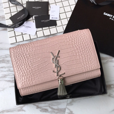 354119 KATE MEDIUM WITH TASSEL IN EMBOSSED CROCODILE SHINY LEATHER, STRAP DROP: 48CM, YSL Saint Laurent