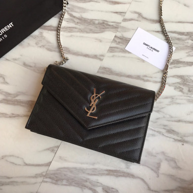 393953 ENVELOPE CHAIN WALLET IN GRAIN DE POUDRE EMBOSSED LEATHER, YSL Saint Laurent