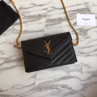 393953 ENVELOPE CHAIN WALLET IN GRAIN DE POUDRE EMBOSSED LEATHER, YSL Saint Laurent