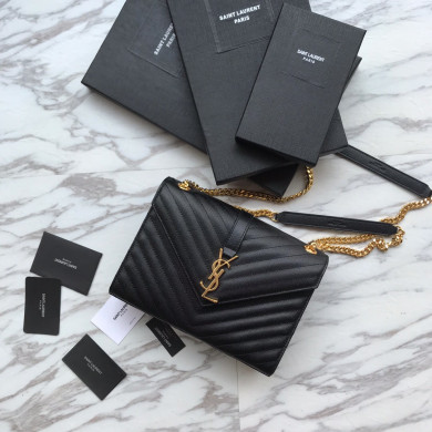 ENVELOPE MEDIUM BAG IN QUILTED GRAIN DE POUDRE EMBOSSED LEATHER, YSL SAINT LAURENT