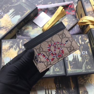 451277  Kingsnake print GG Supreme card case, GUCCI Men's Wallets & Small Accessories