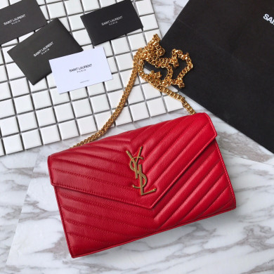 YSL Saint Laurent, 377828, MONOGRAM CHAIN WALLET GRAIN DE POUDRE TEXTURED MATELASSÉ LEATHER, STRAP DROP: 48 CM