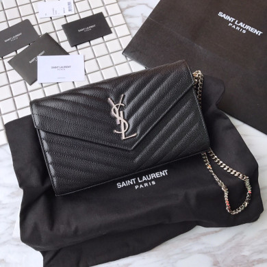 YSL Saint Laurent, 377828, MONOGRAM CHAIN WALLET GRAIN DE POUDRE TEXTURED MATELASSÉ LEATHER, STRAP DROP: 48 CM