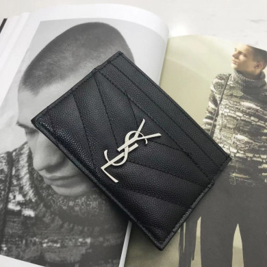 YSL Saint Laurent, 423291, MONOGRAM CREDIT CARD CASE IN GRAIN DE POUDRE TEXTURED MATELASSÉ LEATHER