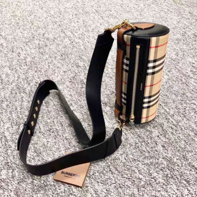 VINTAGE CHECK and Leather Barrel Bag, Burberry handbag