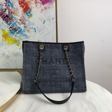 Shopping Bag, Canvas, Calfskin & Silver-Tone Metal