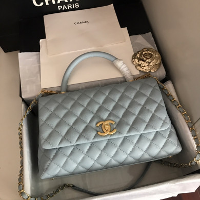 A92991, Flap Bag with Top Handle, CHANEL Handbags, Caviar, Grained Calfskin, Gold-Tone Metal