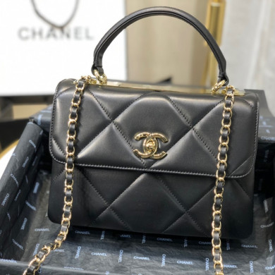 A92236 small flap bag with top handle, Lambskin & Gold-Tone Metal, CHANEL HANDBAG