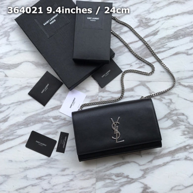 YSL Saint Laurent, 364021, MEDIUM KATE CHAIN BAG IN BLACK GRAIN DE POUDRE TEXTURED LEATHER