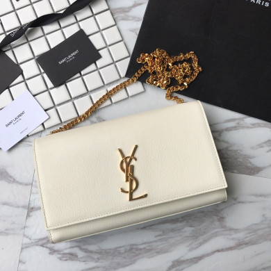 YSL Saint Laurent, 364021, MEDIUM KATE CHAIN BAG IN BLACK GRAIN DE POUDRE TEXTURED LEATHER