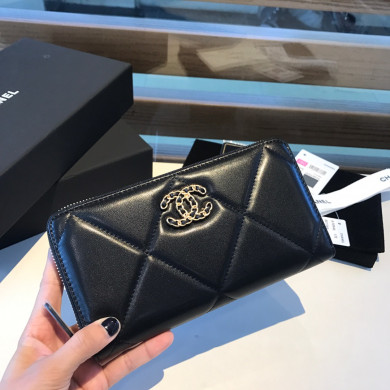 chanel 19 long zipped wallet, AP1063, chanel small leather goods