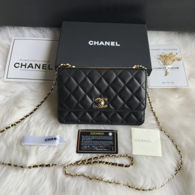 Wallet on Chain, Lambskin & Gold-Tone Metal, WOC CHANEL