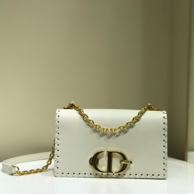  M9220 CHALK WHITE 30 MONTAIGNE THREADED EDGES CALFSKIN FLAP CHAIN BAG, DIOR HANDBAG