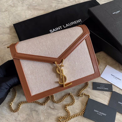 532750, CASSANDRA MONOGRAM CLASP BAG IN CANVAS AND SMOOTH LEATHER, YSL Saint Laurent