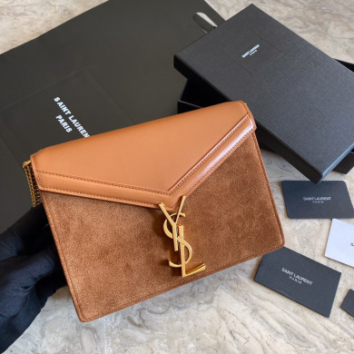 532750, CASSANDRA MONOGRAM CLASP BAG IN SMOOTH LEATHER AND SUEDE, YSL Saint Laurent