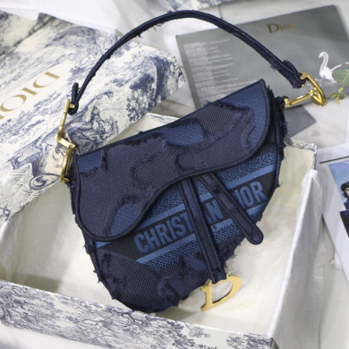 BLUE SADDLE CAMOUFLAGE EMBROIDERED CANVAS BAG, DIOR SHOULDER BAG