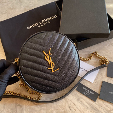 610436 VINYLE ROUND CAMERA BAG IN CHEVRON-QUILTED GRAIN DE POUDRE EMBOSSED LEATHER, Yves Saint Laurent YSL