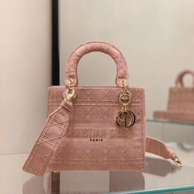 MEDIUM GRAY STONE LADY D-LITE EMBROIDERED CANNAGE BAG, M0565 DIOR
