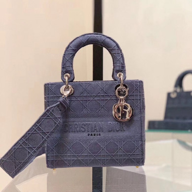 MEDIUM GRAY STONE LADY D-LITE EMBROIDERED CANNAGE BAG, M0565 DIOR