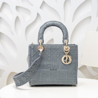 MEDIUM GRAY STONE LADY D-LITE EMBROIDERED CANNAGE BAG, M0565 DIOR