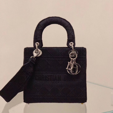 MEDIUM GRAY STONE LADY D-LITE EMBROIDERED CANNAGE BAG, M0565 DIOR