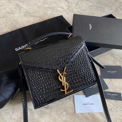532750 CASSANDRA MINI TOP HANDLE BAG IN CROCODILE-EMBOSSED SHINY LEATHER, Yves Saint Laurent YSL