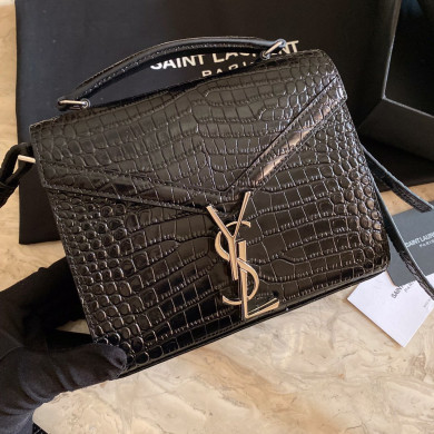 532750 CASSANDRA MINI TOP HANDLE BAG IN CROCODILE-EMBOSSED SHINY LEATHER, Yves Saint Laurent YSL