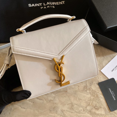 532750 CASSANDRA MINI TOP HANDLE BAG IN SMOOTH LEATHER AND SUEDE, Yves Saint Laurent YSL