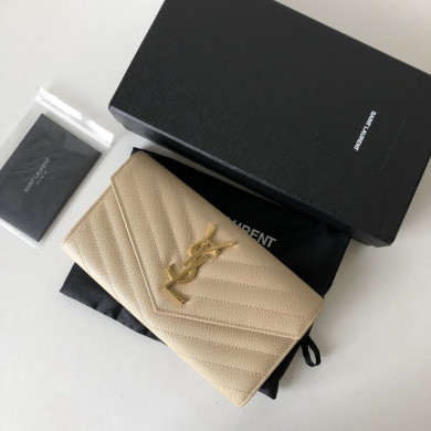 YSL Saint Laurent, LARGE MONOGRAM FLAP WALLET GRAIN DE POUDRE TEXTURED MATELASSÉ LEATHER