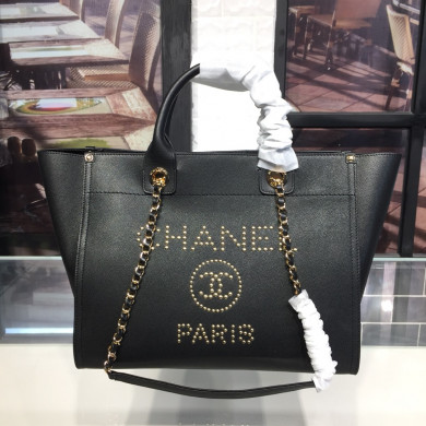 A57069  shopping bag, Grained Calfskin & Gold-Tone Metal, CHANEL HANDBAGS