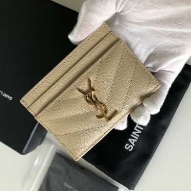 YSL Saint Laurent, 423291, MONOGRAM CREDIT CARD CASE IN GRAIN DE POUDRE TEXTURED MATELASSÉ LEATHER