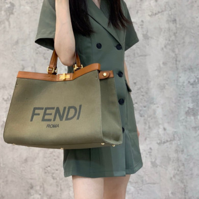PEEKABOO X-TOTE, Green canvas shopper, FENDI HANDBAG