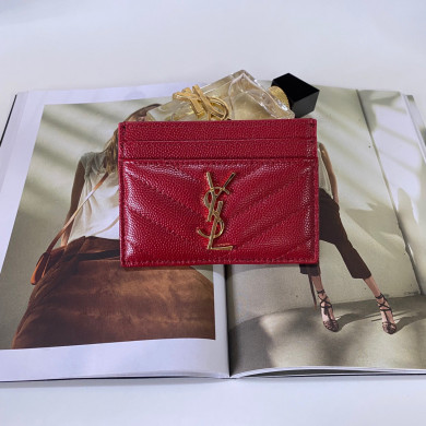 YSL Saint Laurent, 423291, MONOGRAM CREDIT CARD CASE IN GRAIN DE POUDRE TEXTURED MATELASSÉ LEATHER