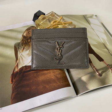 YSL Saint Laurent, 423291, MONOGRAM CREDIT CARD CASE IN GRAIN DE POUDRE TEXTURED MATELASSÉ LEATHER