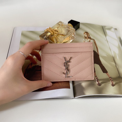 YSL Saint Laurent, 423291, MONOGRAM CREDIT CARD CASE IN GRAIN DE POUDRE TEXTURED MATELASSÉ LEATHER