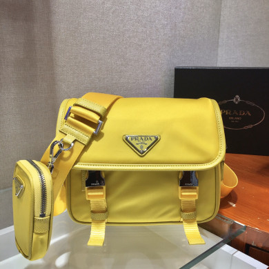 Nylon and Saffiano Leather Bag with Strap, 2VD034 Prada