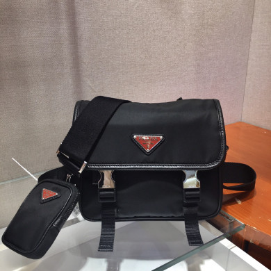 Nylon and Saffiano Leather Bag with Strap, 2VD034 Prada