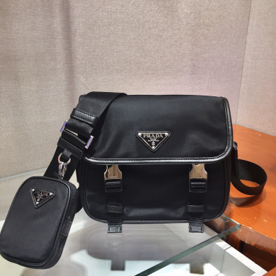 Nylon and Saffiano Leather Bag with Strap, 2VD034 Prada