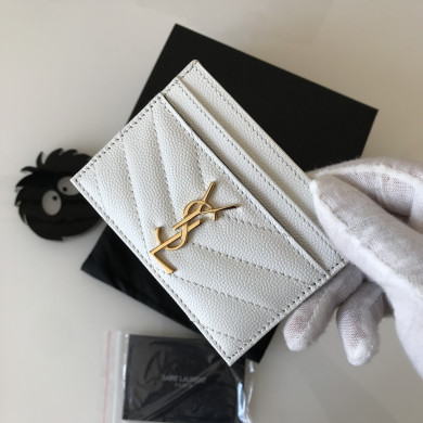 YSL Saint Laurent, 423291, MONOGRAM CREDIT CARD CASE IN GRAIN DE POUDRE TEXTURED MATELASSÉ LEATHER