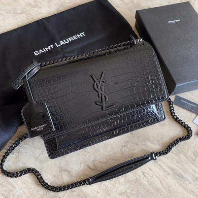 442906 SUNSET MEDIUM IN CROCODILE EMBOSSED SHINY LEATHER, YSL Saint Laurent