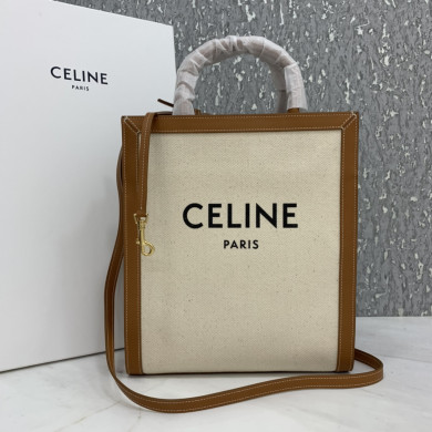 SMALL VERTICAL CABAS CELINE IN CANVAS WITH CELINE PRINT AND CALFSKIN