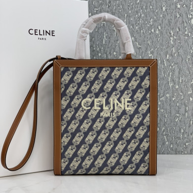 SMALL VERTICAL CABAS CELINE IN CANVAS WITH CELINE PRINT AND CALFSKIN
