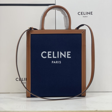 SMALL VERTICAL CABAS CELINE IN CANVAS WITH CELINE PRINT AND CALFSKIN