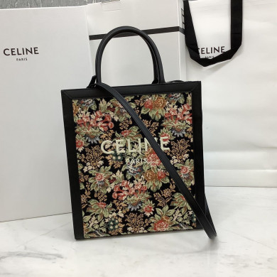 SMALL VERTICAL CABAS CELINE IN CANVAS WITH CELINE PRINT AND CALFSKIN